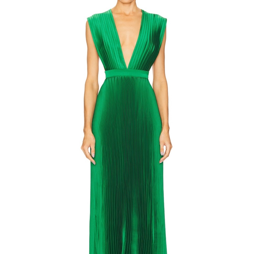 Green Plunge Neck Maxi Gown for Weddings